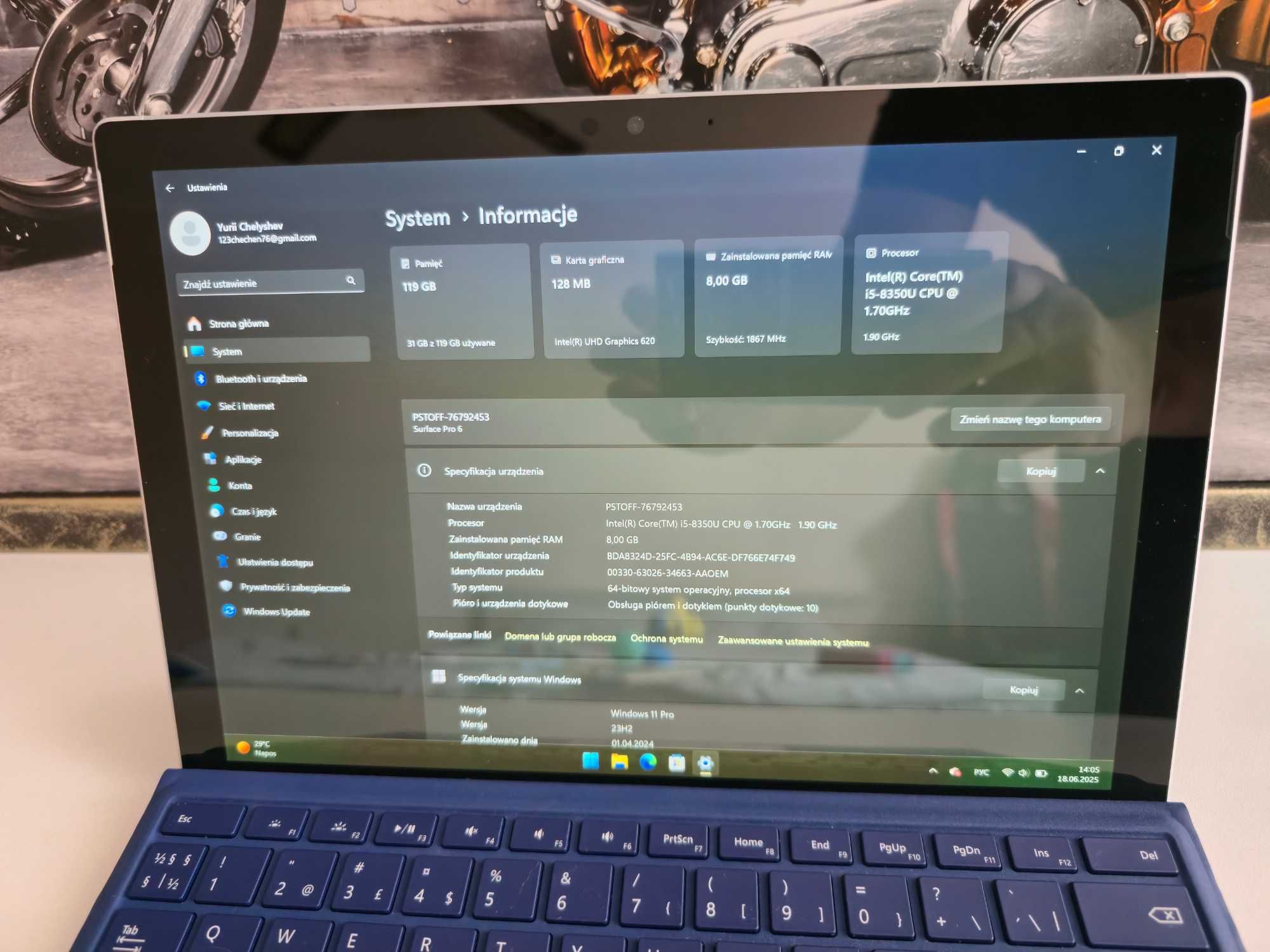 Microsoft Surface Pro 6/1796/intel Core i5/8 GB /128 GB Windows 11 Pro