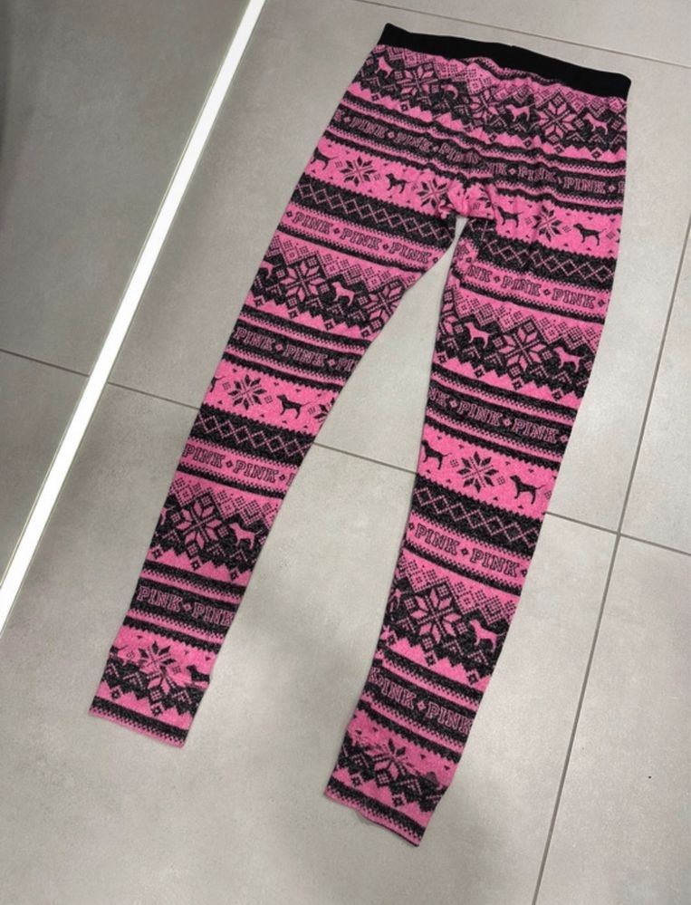 Legginsy Victoria’s Secret PINK świąteczne różowe czarne XS