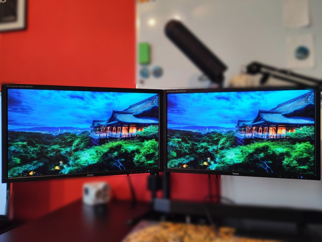 2 monitory iiyama G-Master GE2488HS + uchwyt do monitorów ART L-21N
