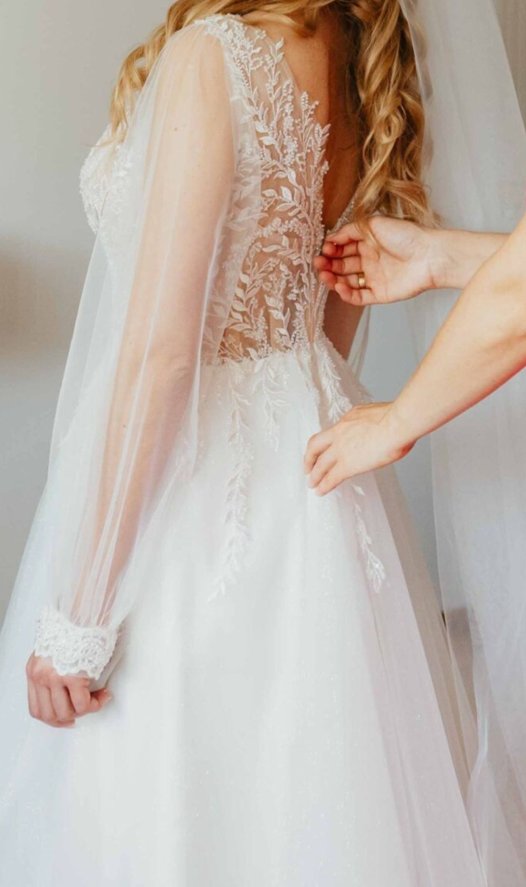 Suknia Ślubna piękna długi rękaw 34 36 s xs tiul