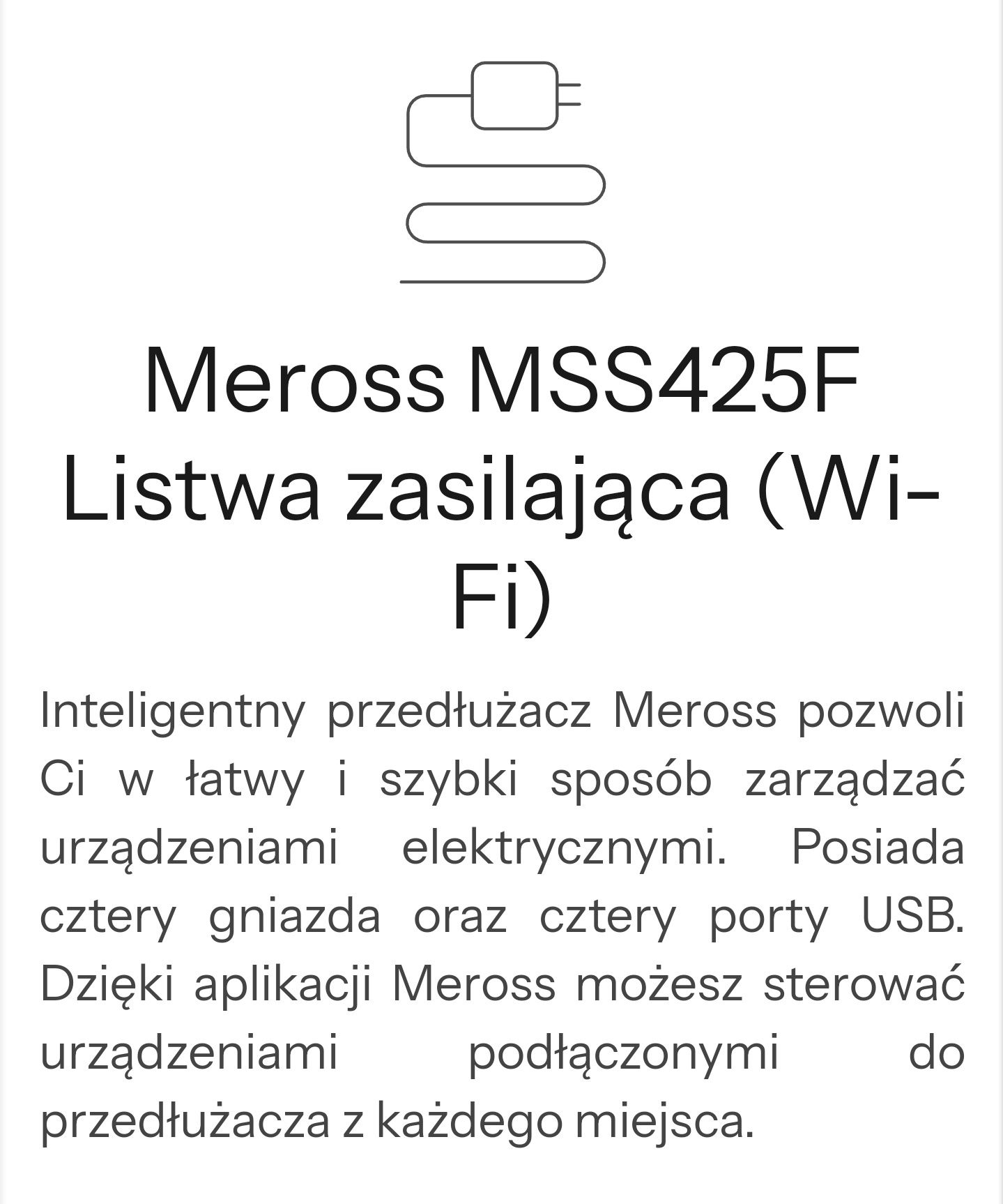 Listwa zasilająca przedłużacz Meross Smart Wifi MSS425F