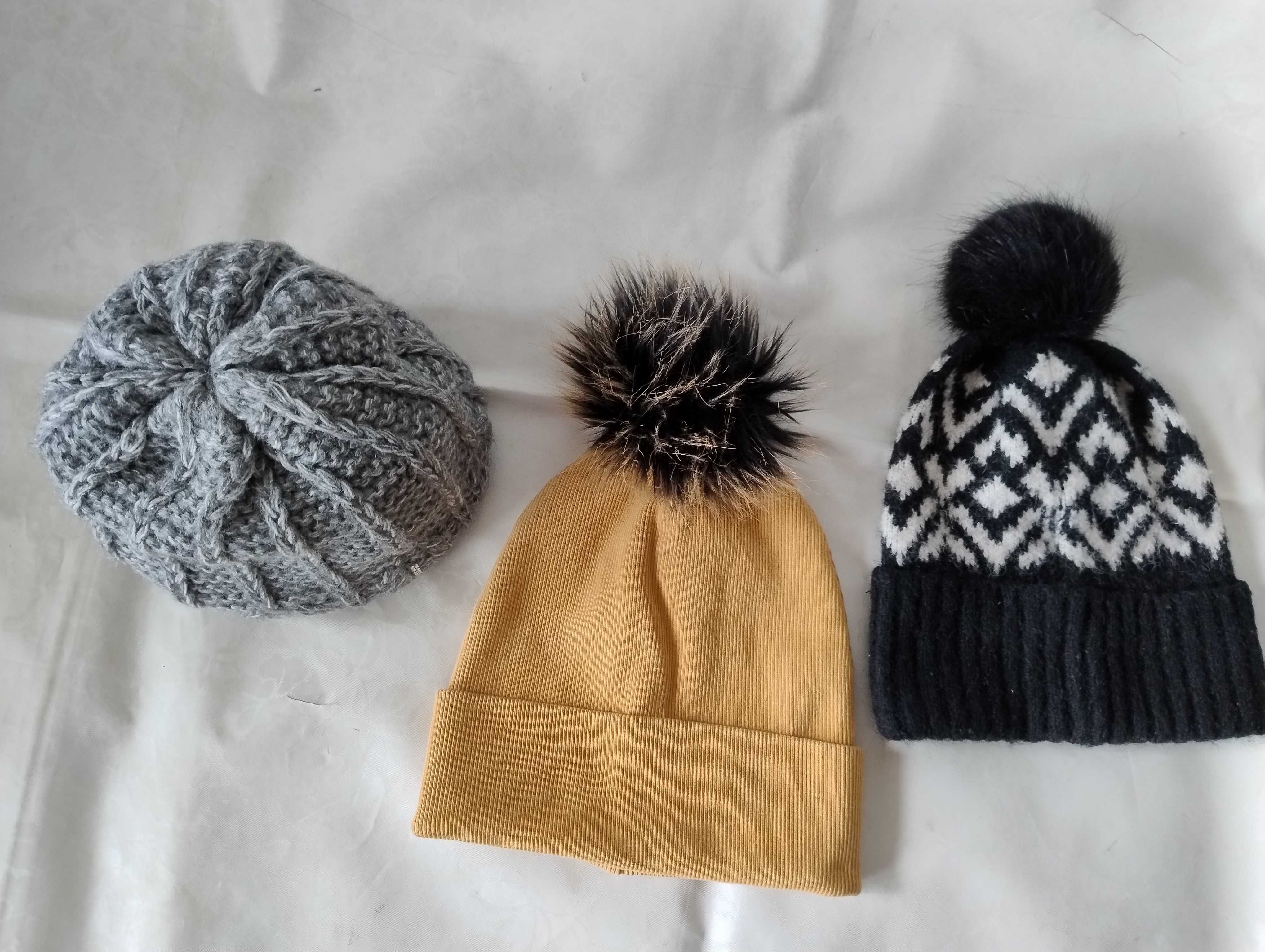 Czapka na zimę H&M One size z wełny alpaki szara Volan na polarze acry