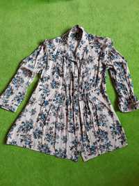 Beżowa tunika bluzka rękaw długi na guziki w kwiaty r. S m  36 38