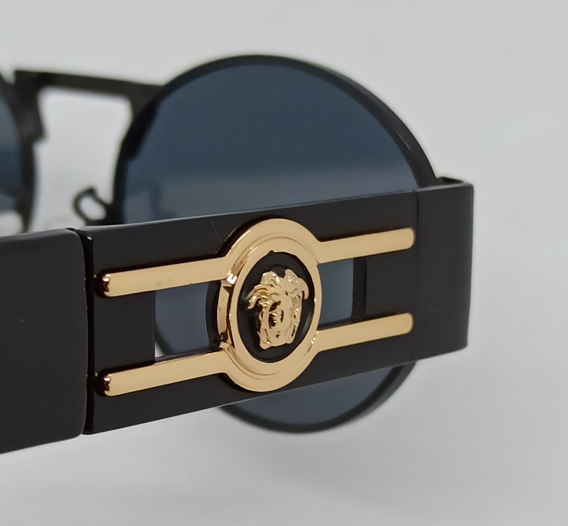 Versace унисекс брендовые  очки линзы черные  в черном метал с золотом
