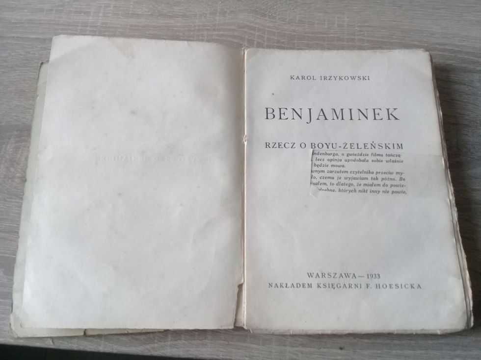 K.Irzykowski Benjaminek Rzecz o Boyu-Żełeńskim Warszawa 1933
