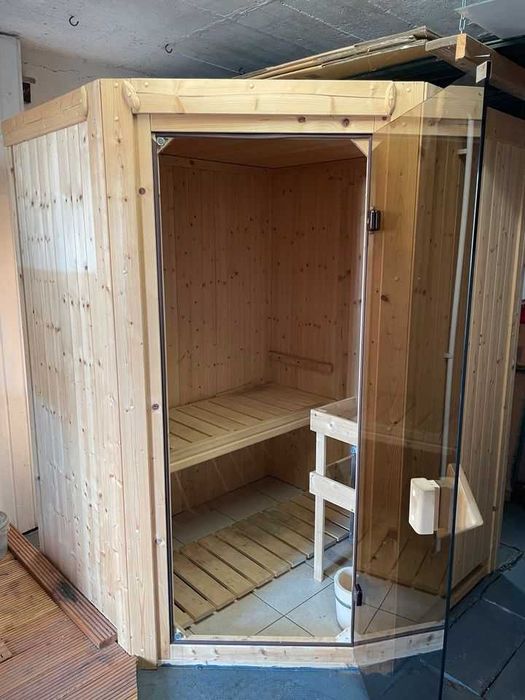 Sauna FIŃSKA sucha z drewna narożna piec 9kW STEROWNIK szklane drzwi