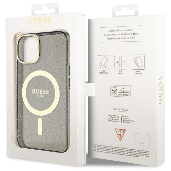 Etui Guess Glitter Gold MagSafe do iPhone 14/15 Plus 6.7" - Czarny