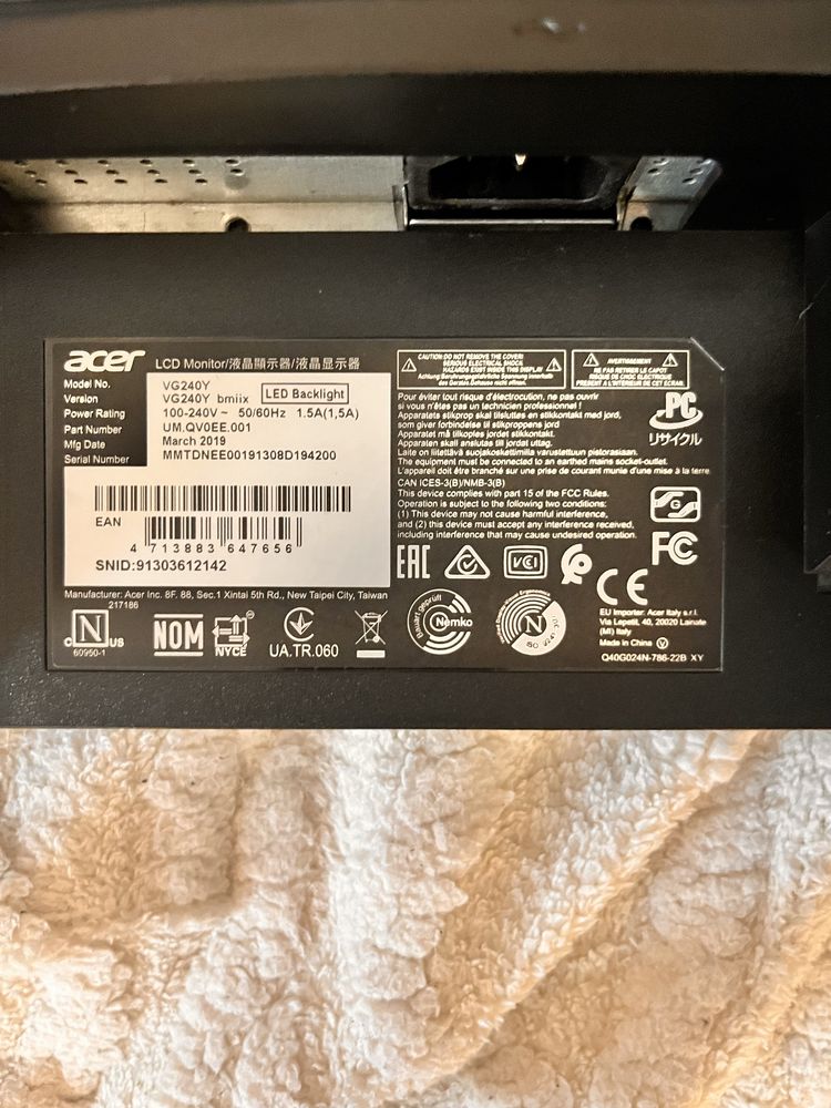 Monitor Acer VG240Y bmix 24” IPS Full HD 75Hz HDMI VGA