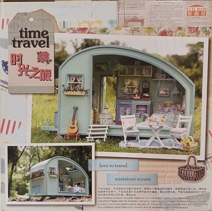 Miniaturowy Drewniany Domek Dla Lalek -Przyczepa Kempingowa