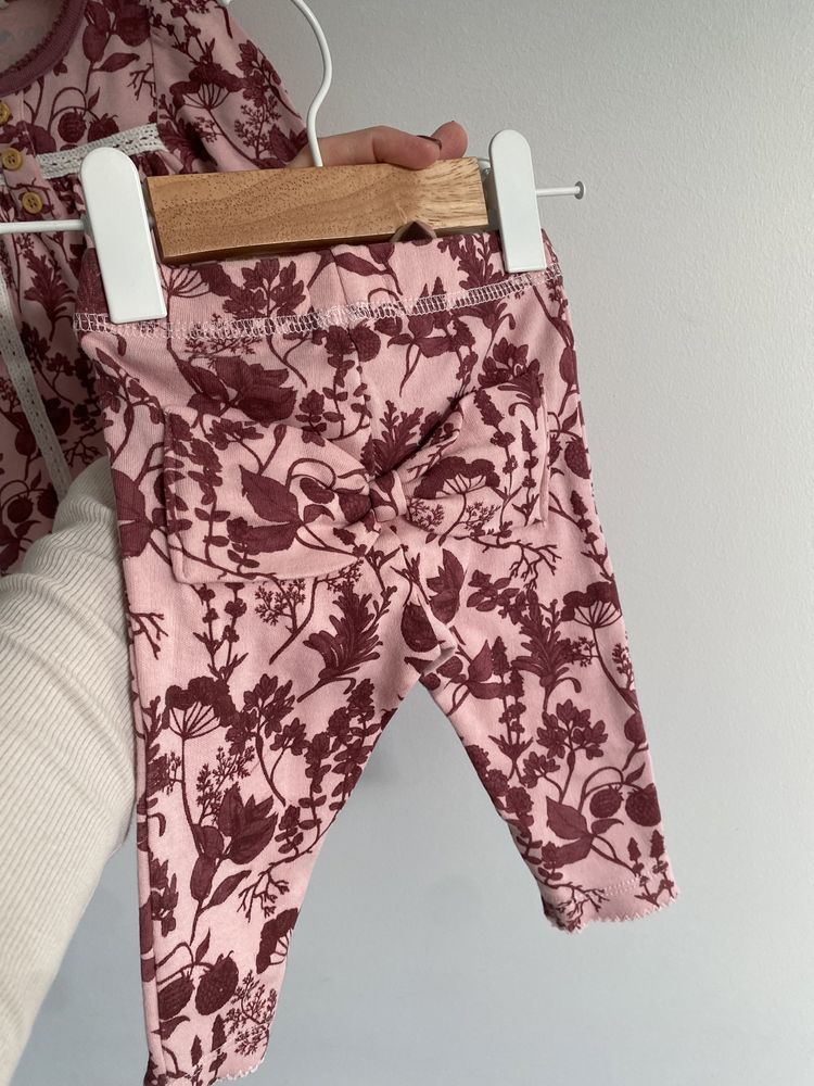 Komplet tiny one 62 różowy bordowe kwiaty sukienka legginsy