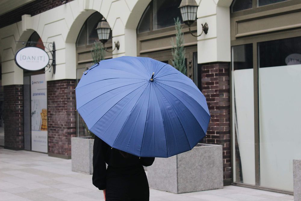 Krago Parasol Automatyczny 16 Żeber Drewn Rączka Wodoodporny Niebieski