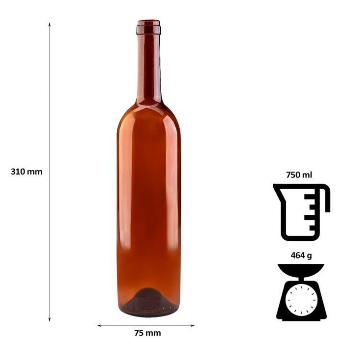 Zestaw 15 sztuk - butelka BORDEAUX 750 ml brązowa do wina + korek
