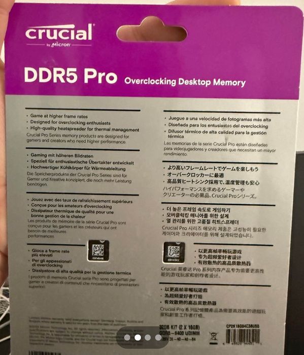Crucial Pro DDR5 32GB (2x16GB) 6400MHz CL38, OC Gaming-novo/selado