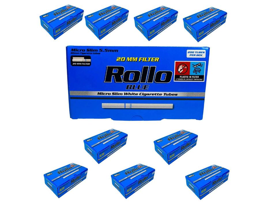 10 x ROLLO BLUE 5,5 mm 200 szt GILZY PAPIEROSOWE micro SLIM (80/20)