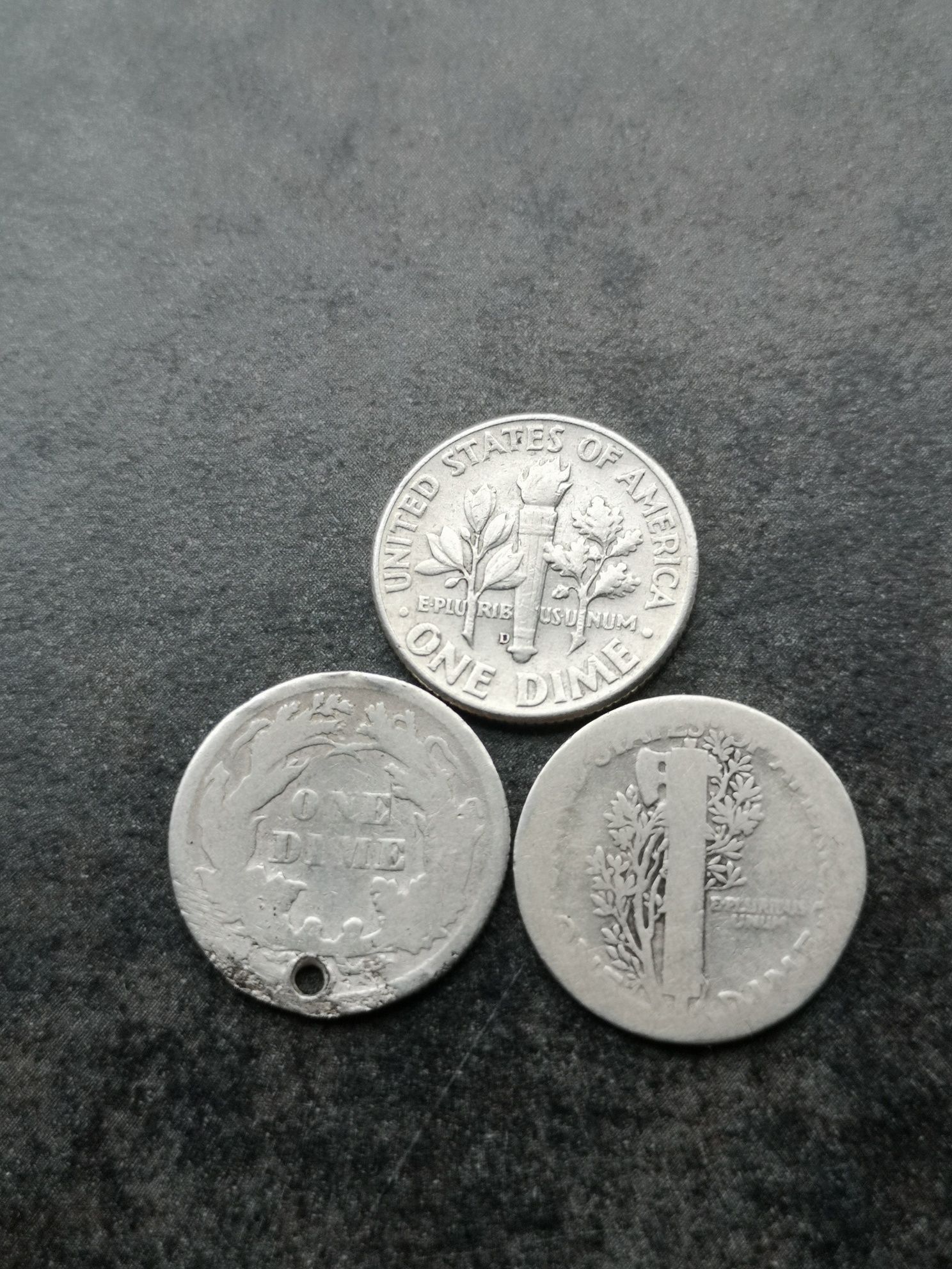 3 x one dime USA srebro 1872,1917,64 r. Merkury sitting i Rooseve