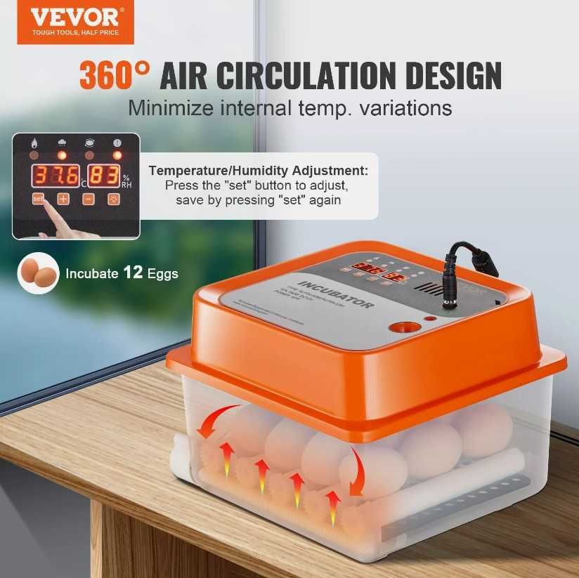 Incubadora com Giro Automático para 12 Ovos