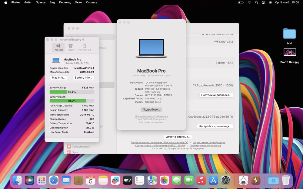 Ноутбук MacBook Pro 13” 2019 i5 8ОЗУ 256GB SSD стан  9,5/10 #77871