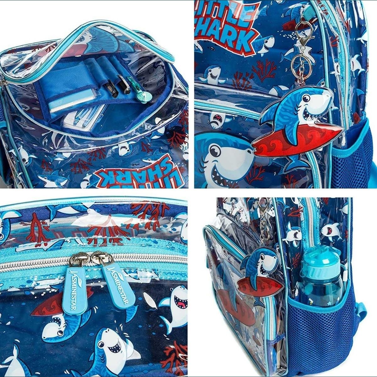 Plecak dla dzieci niebieski rekin + piórnik i torba na lunch