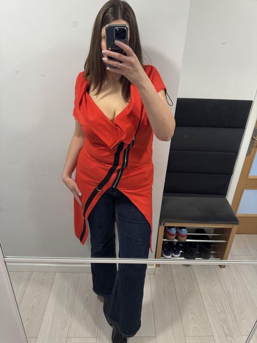 Nietypowa narzutka tunika bluzka czerwona asymetryczna  Bluza Laleli