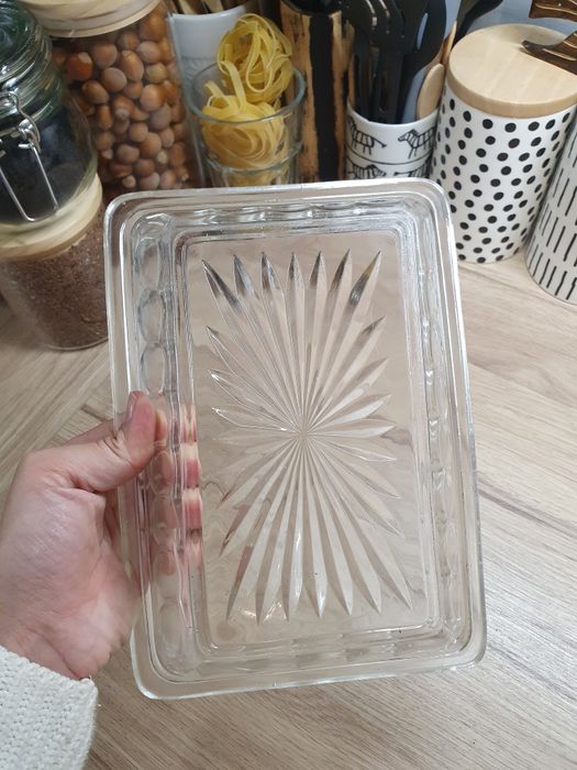 Szklana misa śledziowka stara taca PRL półmisek szkło