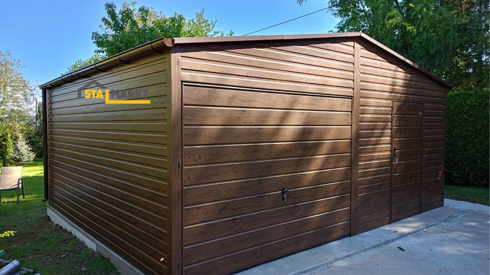 Garaż blaszany 6x6 m – orzech mat –montaż w cenie!