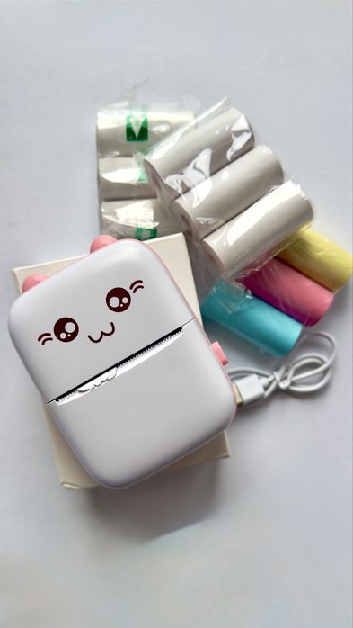 Міні принтер Котик з піпіром 10 рулонів. Термопринтер. Дитяча іграшка.