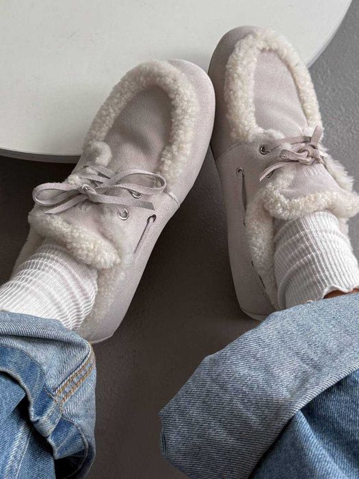 Жіночі зимові лофери Miu Loafers Winter Light Grey (світло-сірі) M005