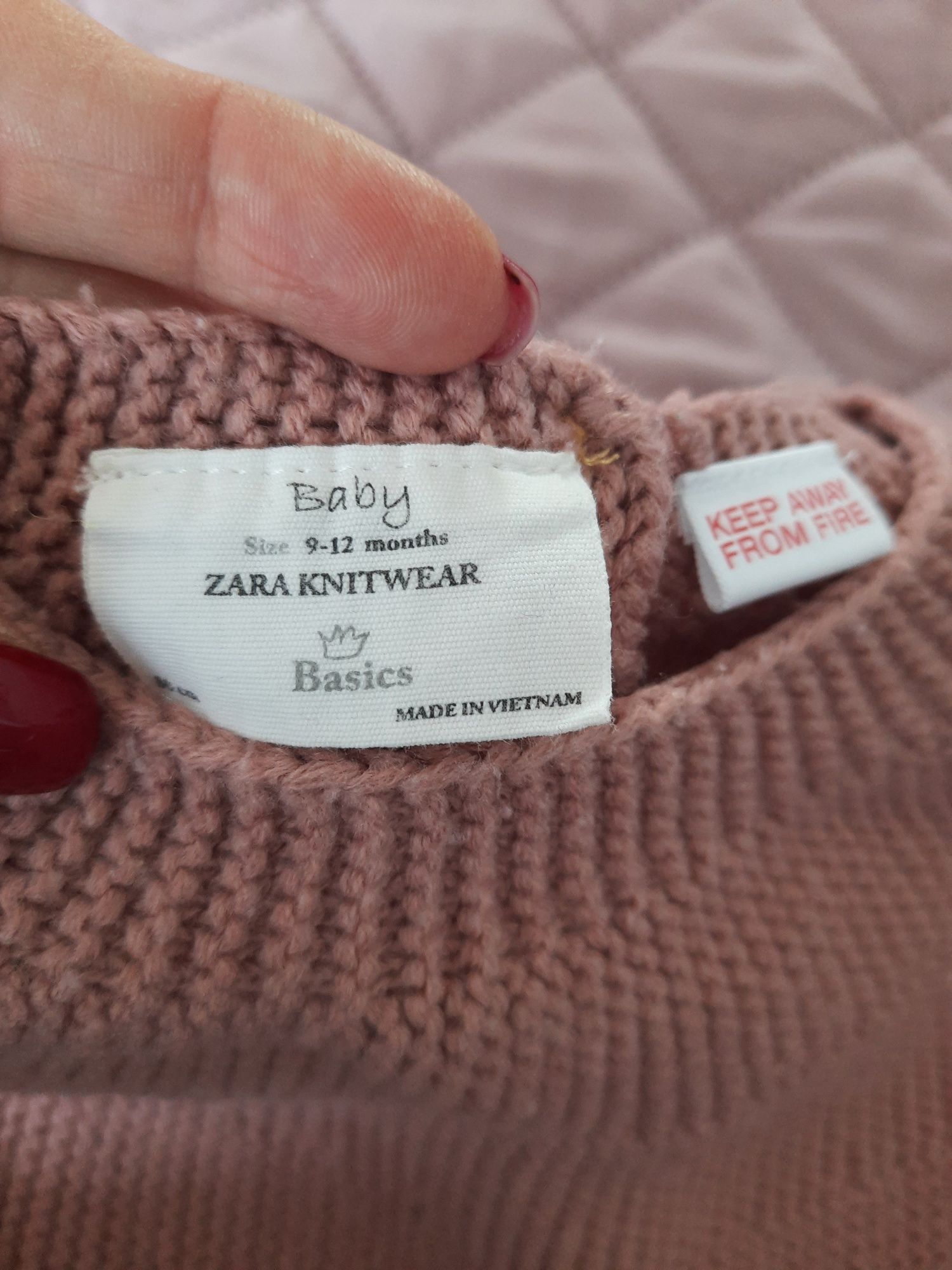 Sweter dzianinowy różowy zara 80cm