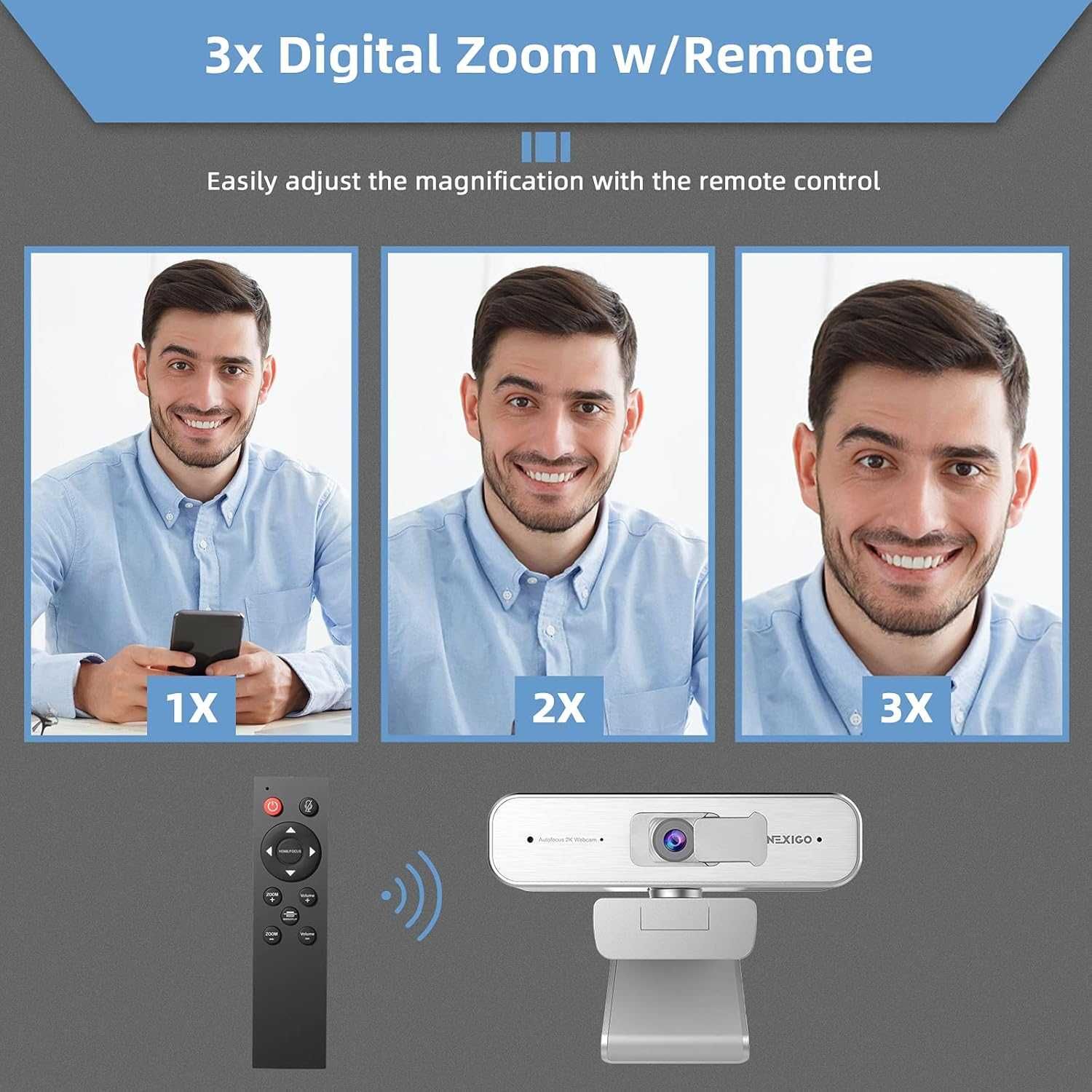 Kamera internetowa NexiGo N940P 2K ZOOM PILOT SLV