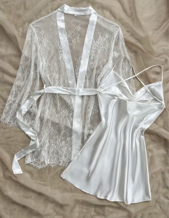 Комплект на утро невесты халат и пеньюар белый