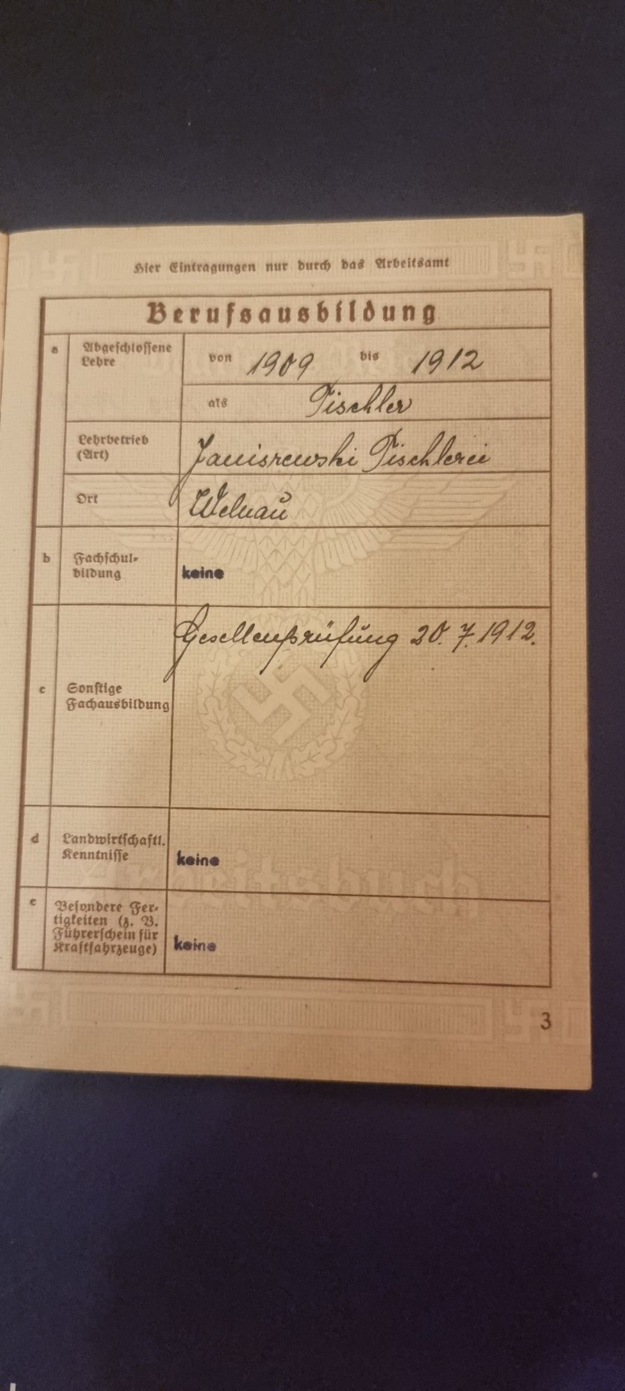 Arbeitsbuch 1942 Gnesen obecnie Gniezno 3 Rzesza