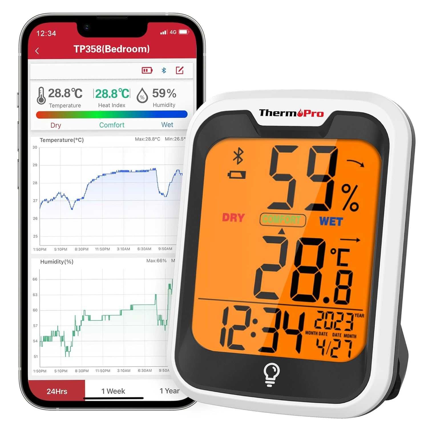 ThermoPro TP358 Termometr pokojowy z higrometrem, Bluetooth
