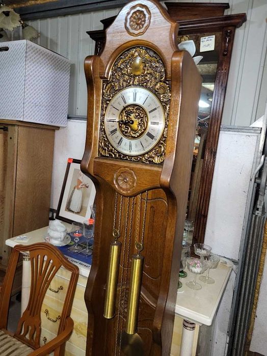 Unikatowy zegar podłogowy stojący skrzynia dębowa