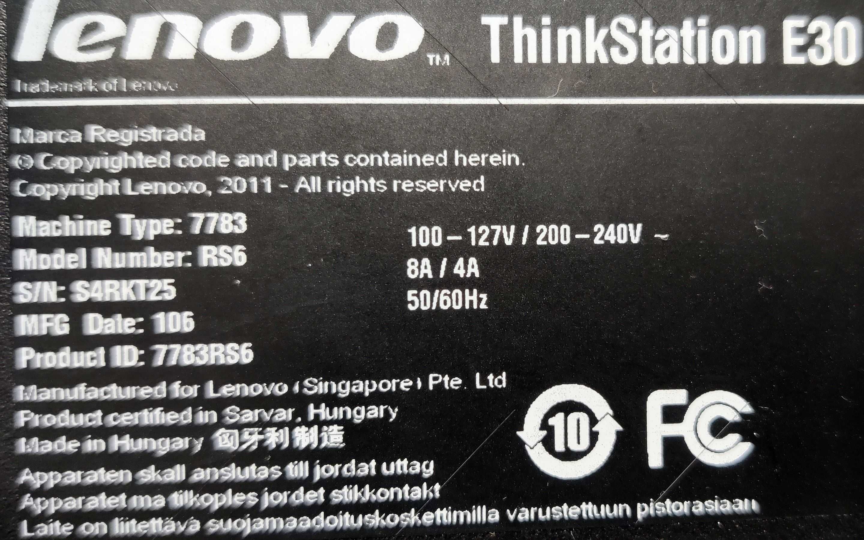 Lenovo Thinkstation E30 Tower Xeon E3-1220 3,20 GHz Win10