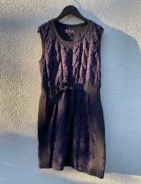 Granatowa czarna koronkowa wełniana sukienka mini Giambattista Valli