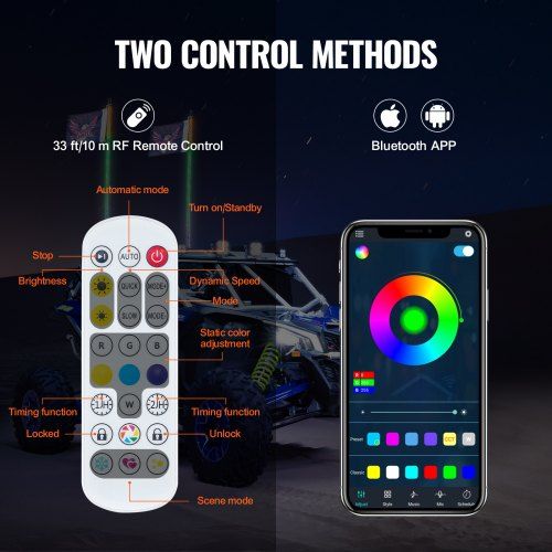 Conjunto de 2 Peitschen LED RGB com Controle Remoto e App