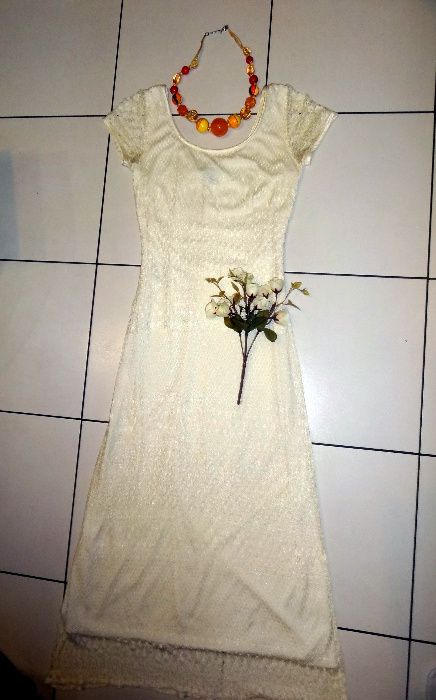 Платье белое ажурное вечернее (как свадебное) Канада  S