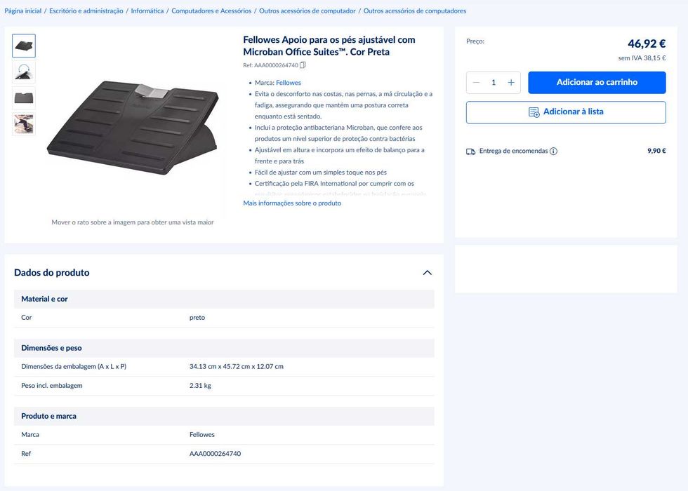 Fellowes Apoio para os pés ajustável com Microban Office Suites