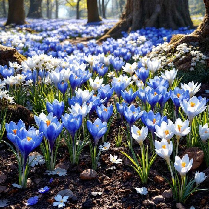 Wiosenny KROKUS cebulki 50 szt MIX NIEBIESKI BIAŁY krokusy krokusów