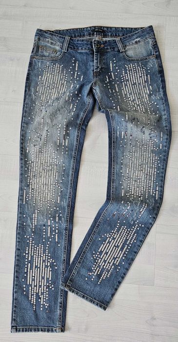 DENNY ROSE jeansy włoskie cekiny roz L