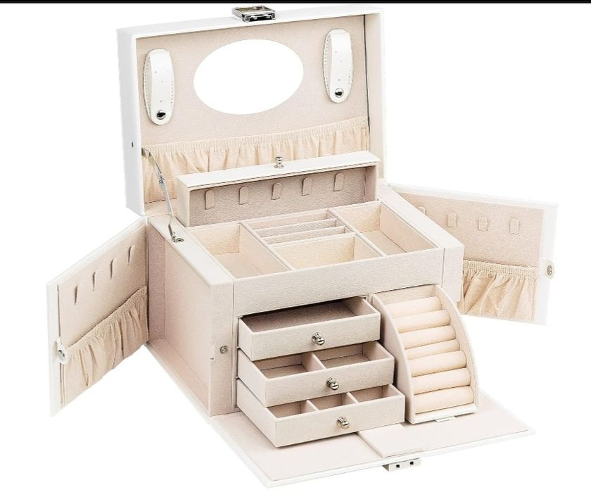 AdelDream szkatułka na biżuterię, duża, zamykana, z lustrem