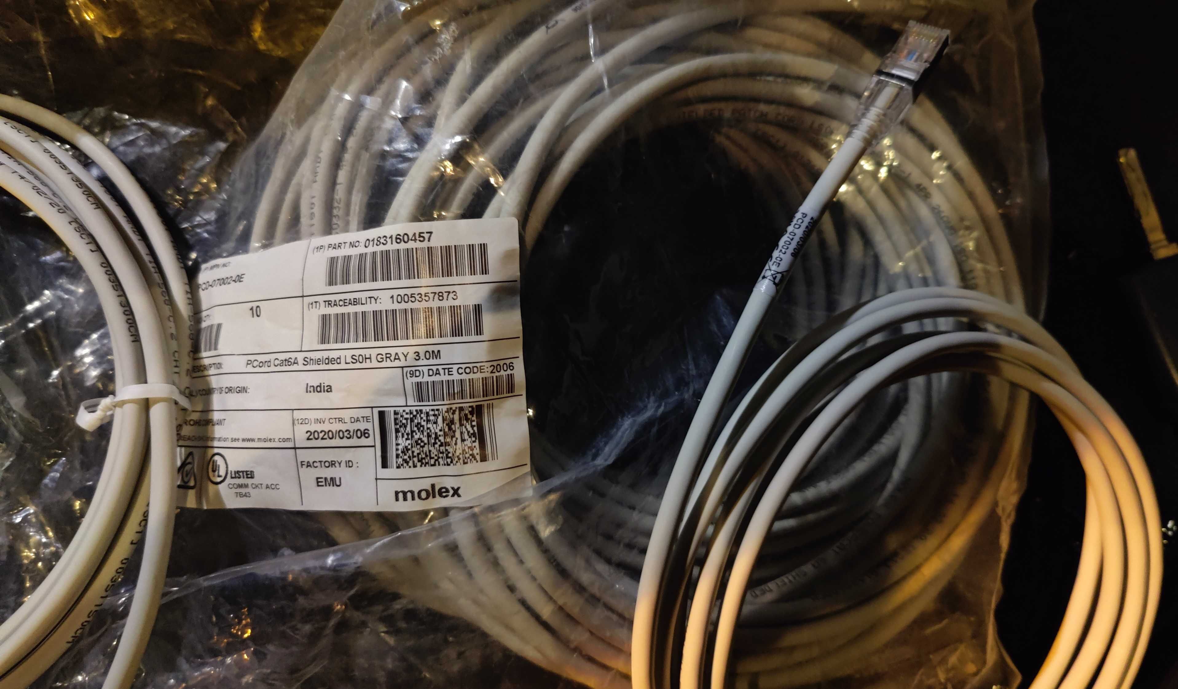 Kabel Molex Powercat 6A 4PR LAN 3m patch cord RJ45 U/FTP sieciowy kros