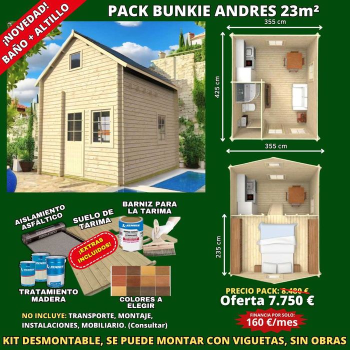 Bungalow para Campismo com Mezanine de 23m2 - Modelo ANDRES