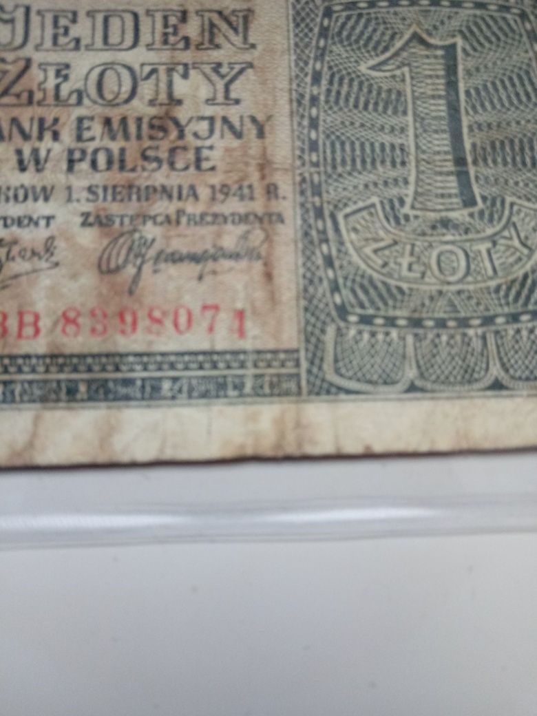 Kolekcjonerski banknot 1 zł 1941 r z błędem