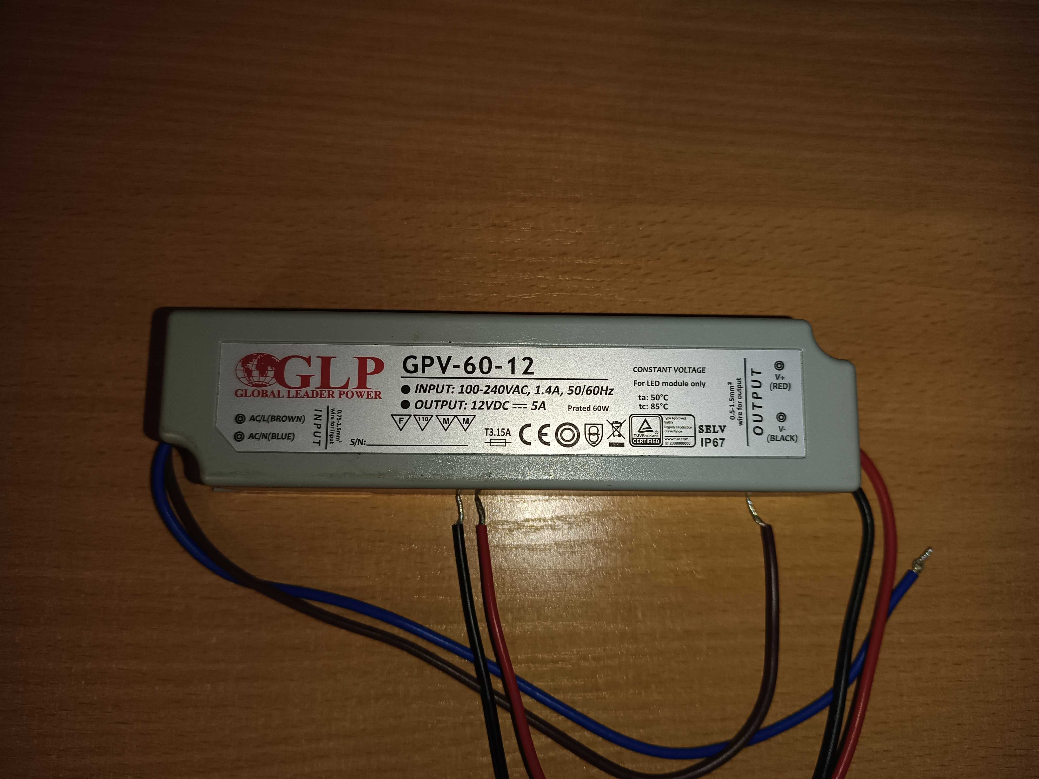 Zasilacz LED GLP 60W 12V 5A hermetyczny IP67. NOWY !!!