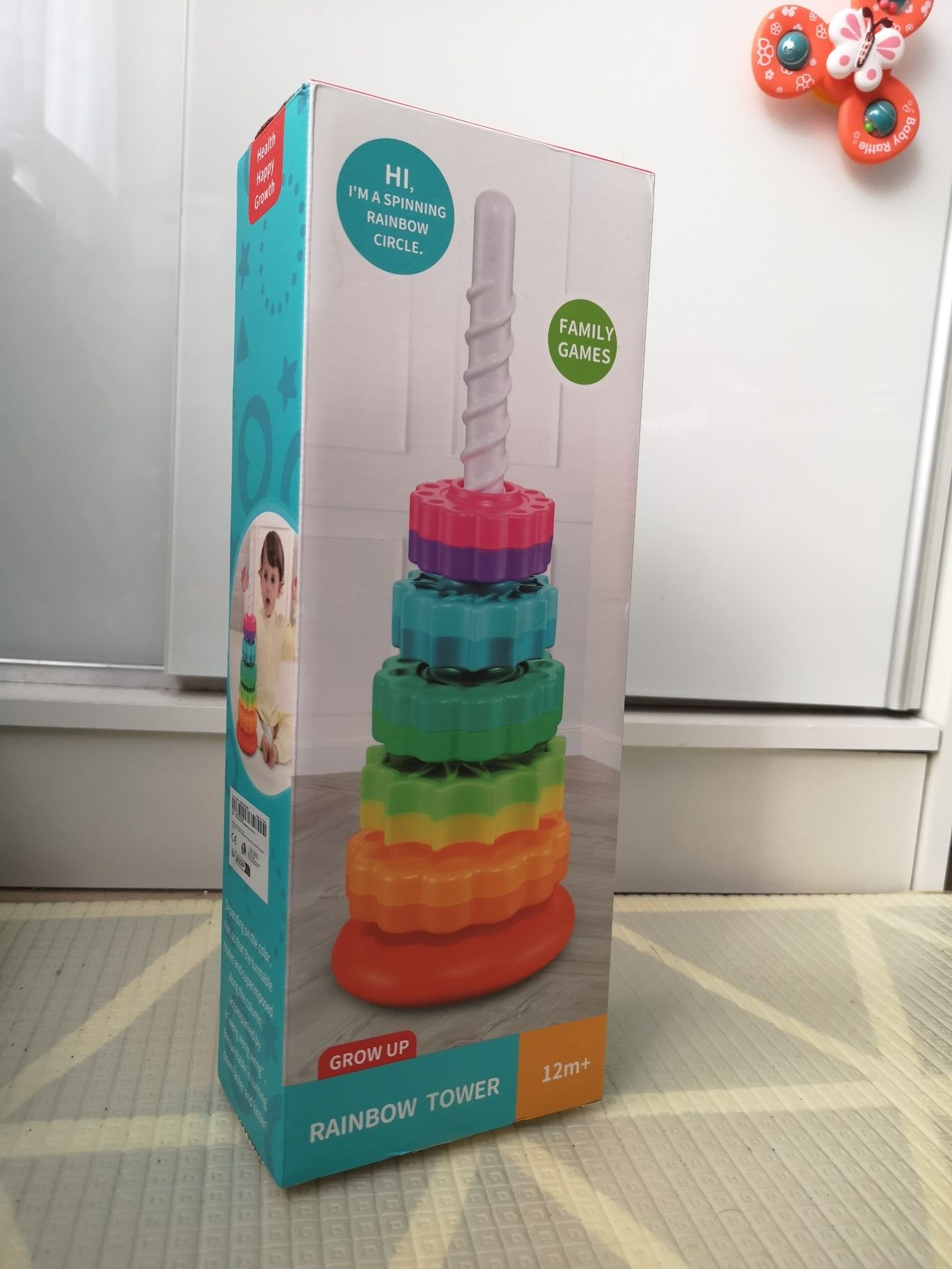 Zakręcona wieża tęczowa piramidka zabawka Montessori