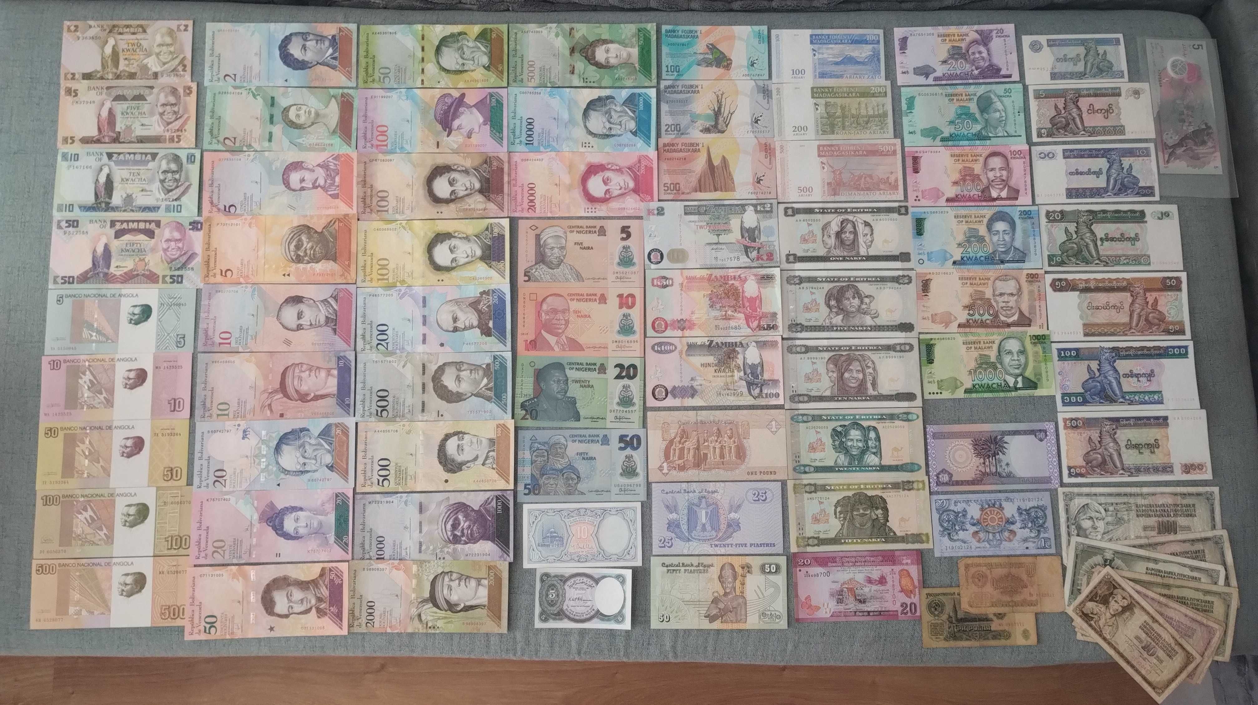 Zestaw banknotów , Afryka, Azja, Ameryka , Europa - 80 sztuk