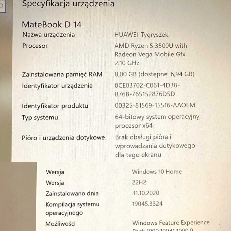 Używany Huawei MateBook D14 Igiełka