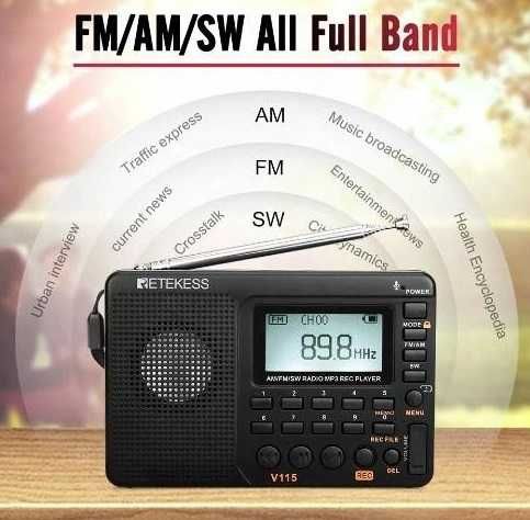 Перезаряжаемый радиоприемник RETEKESS V115 FM AM SW