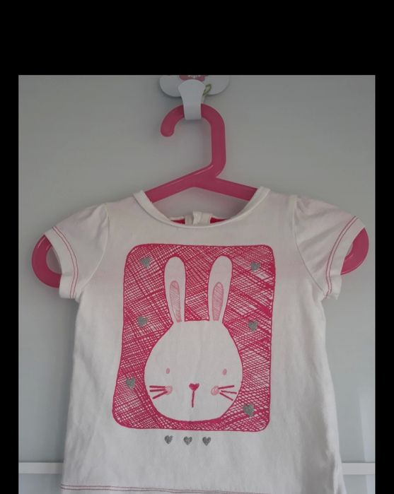 F&F, bluzeczka niemowlęca,dziewczęca, białoróżowa,królik,3-6mc